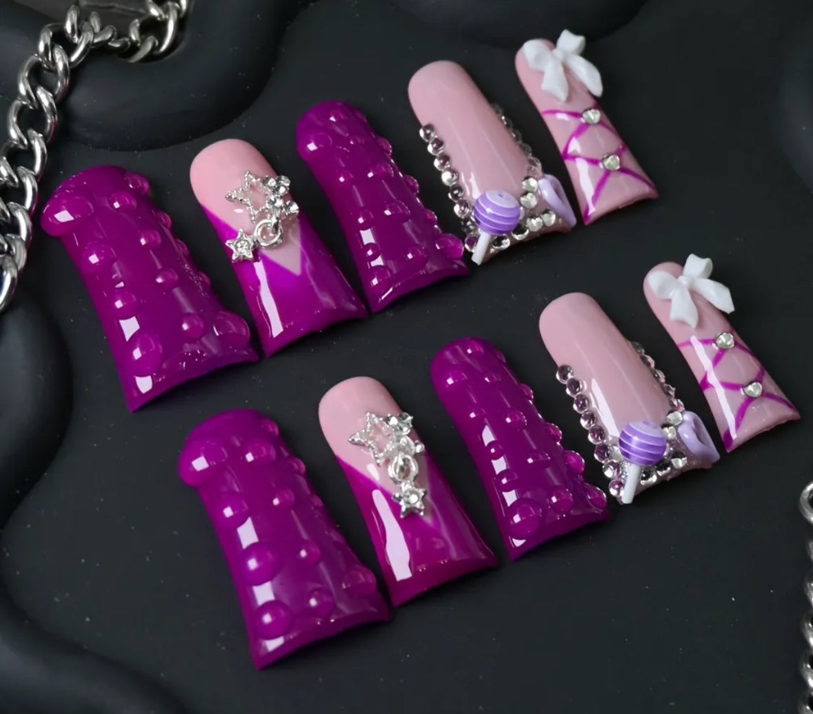 LolliFunk SugarTips” Press-On Nail Set – 10pc Duckbill Fantasy Flair