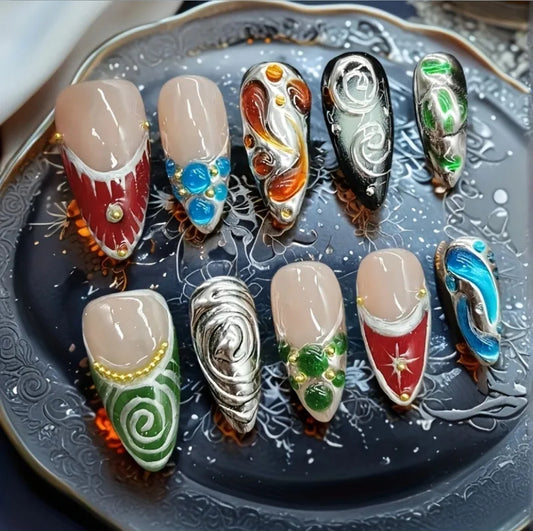 “GalaxiDot Dreams” Press-On Nail Set – 10pc Mid-Length Almond Shine