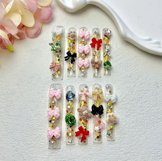 “Sunbeam Syndicate” Press-On Nail Set – 10pc Ultra-Long Boho Luxe Square