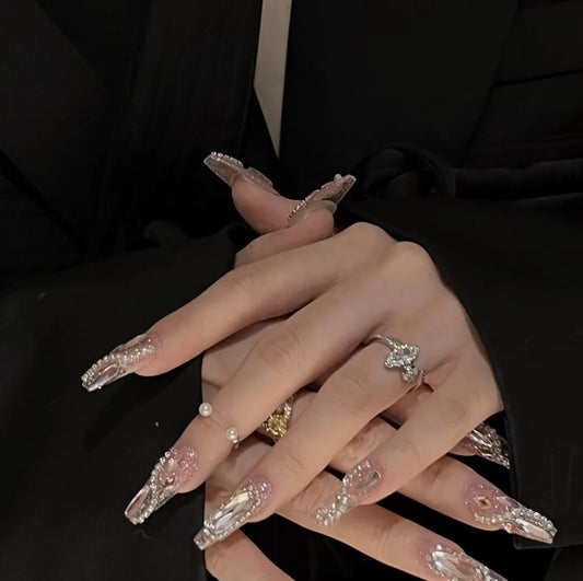 “Pink Reign” Press-On Set – Crystal Crown Edition